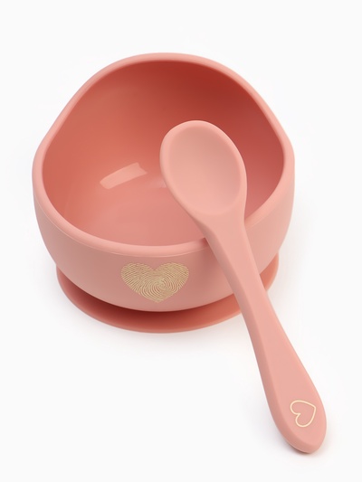Тарелка детская на присоске и ложка, розовый, Mum&Baby