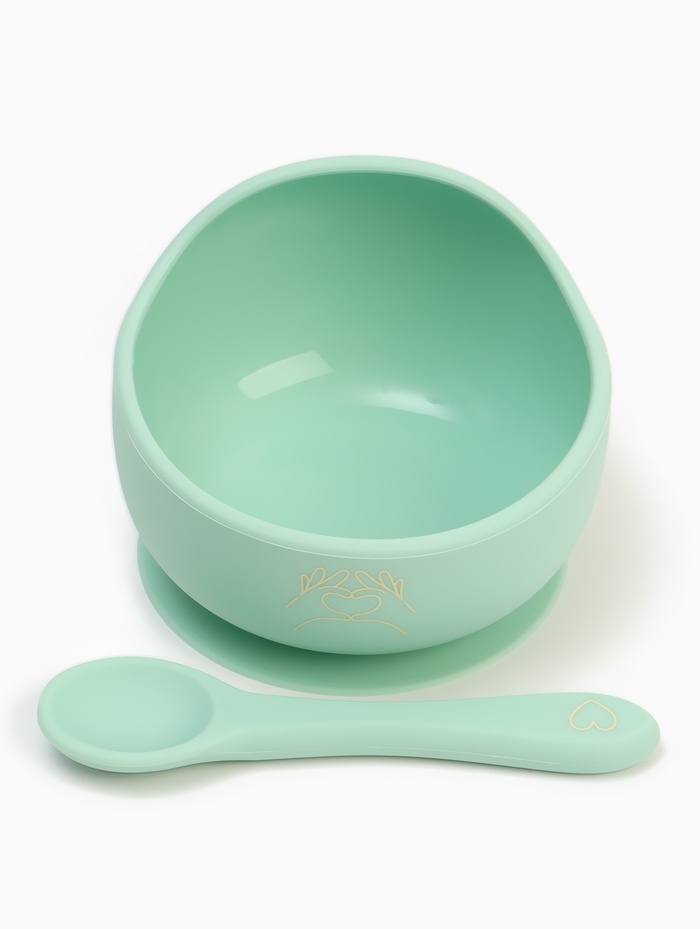 Тарелка детская на присоске и ложка, бирюзовый, Mum&Baby - Фото 1