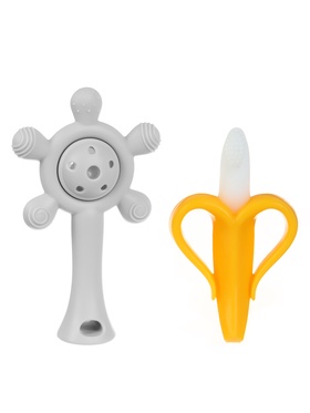 Прорезыватели силиконовые для зубов «Банан и погремушка», набор 2 шт. 10881364