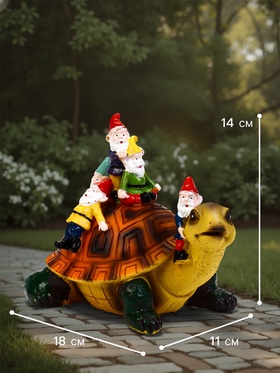 Садовая фигура из полистоуна «Черепаха с гномами», 18×11×14 см, Greengo