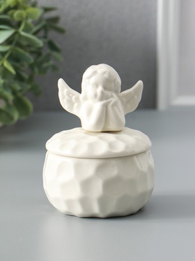 Шкатулка для украшений с крышкой «Ангелочек», керамика, белая, 8×8×10.5 см