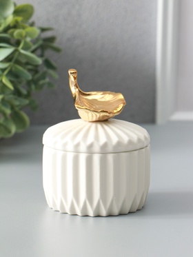 Шкатулка для украшений с крышкой «Золотой лист Гинкго», керамика, белая, 8×8×10 см