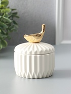 Шкатулка для украшений с крышкой «Золотой лист Гинкго», керамика, белая, 8×8×10 см - Фото 4