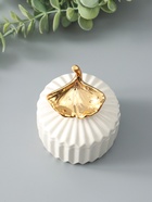 Шкатулка для украшений с крышкой «Золотой лист Гинкго», керамика, белая, 8×8×10 см - Фото 6