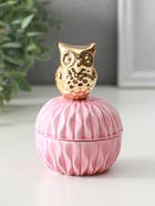 Шкатулка для украшений с крышкой «Золотой филин», керамика, розовая, 8×8×12 см - Фото 1