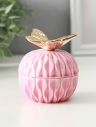 Шкатулка для украшений с крышкой «Золотой филин», керамика, розовая, 8×8×12 см - Фото 2