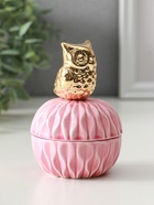 Шкатулка для украшений с крышкой «Золотой филин», керамика, розовая, 8×8×12 см - Фото 2