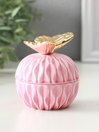 Шкатулка для украшений с крышкой «Золотой филин», керамика, розовая, 8×8×12 см - Фото 3