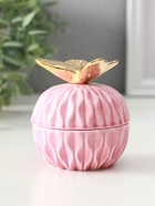 Шкатулка для украшений с крышкой «Золотой филин», керамика, розовая, 8×8×12 см - Фото 4