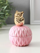 Шкатулка для украшений с крышкой «Золотой филин», керамика, розовая, 8×8×12 см - Фото 4