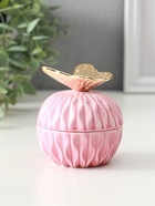 Шкатулка для украшений с крышкой «Золотая бабочка», розовая, 8×8×9 см - Фото 1