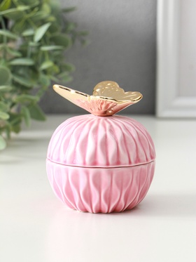 Шкатулка для украшений с крышкой «Золотая бабочка», розовая, 8×8×9 см