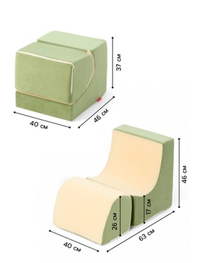 Мягкое кресло «Куб», зеленый-молочный