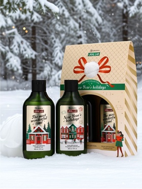 Подарочный набор новогодний: гель для душа, пена для ванны и мочалка, URAL LAB