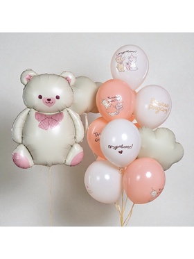 Воздушный шар фольгированный 35" «Мишка с бантом» (комплект 2 шт)