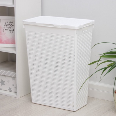 УЦЕНКА Корзина для белья с крышкой 50 л 45×26×61.5 см «Лофт» прямоуг, цвет белый