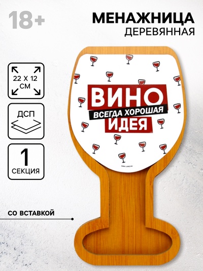 Менажница «Вино - всегда хорошая идея», со вставкой, 22×12 см