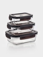 Набор контейнеров, 3 шт.: 410/690/1040 мл, стекло, прозрачный, черная крышка - фото 809323492