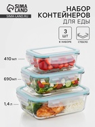 Набор контейнеров, 3 шт.: 410/690/1040 мл, стекло, прозрачный - Фото 1