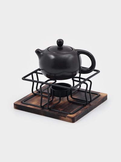 Подставка под чайник для подогрева «Эко», 15×15×7.5 см, нержавеющая сталь, бамбук