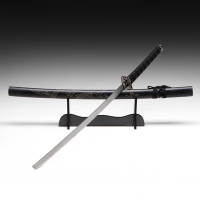 УЦЕНКА Сувенирное оружие «Катана на подставке», чёрные ножны с резным драконом, рукоять микс 100 см 4