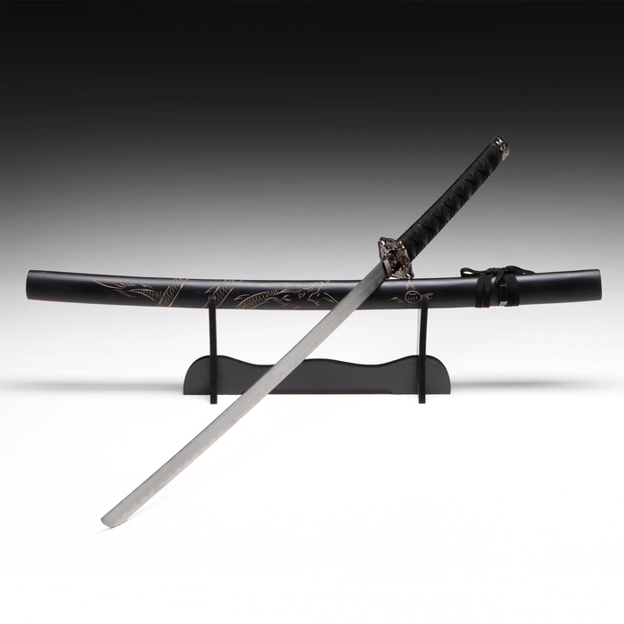 УЦЕНКА Сувенирное оружие «Катана на подставке», чёрные ножны с резным драконом, рукоять микс 100 см 4 - Фото 1