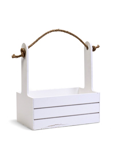 УЦЕНКА Кашпо деревянное 25.5×15×30 см «Аром», ручка канат, белое