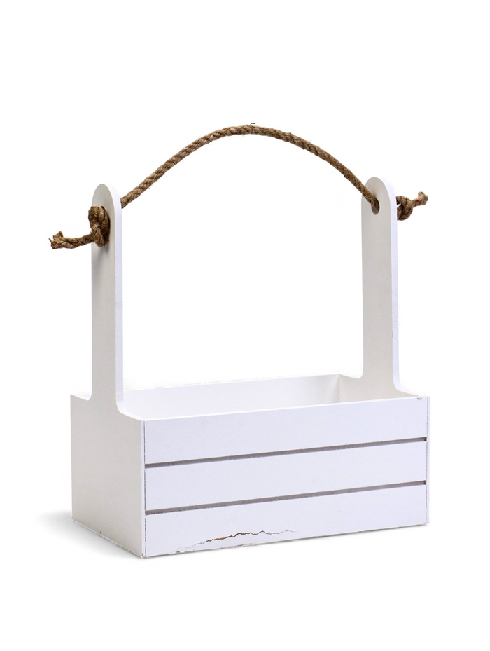 УЦЕНКА Кашпо деревянное 25.5×15×30 см «Аром», ручка канат, белое - Фото 1