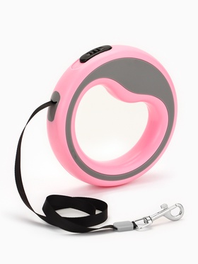 Рулетка - поводок для собак, лента 3 м, розовая/серая