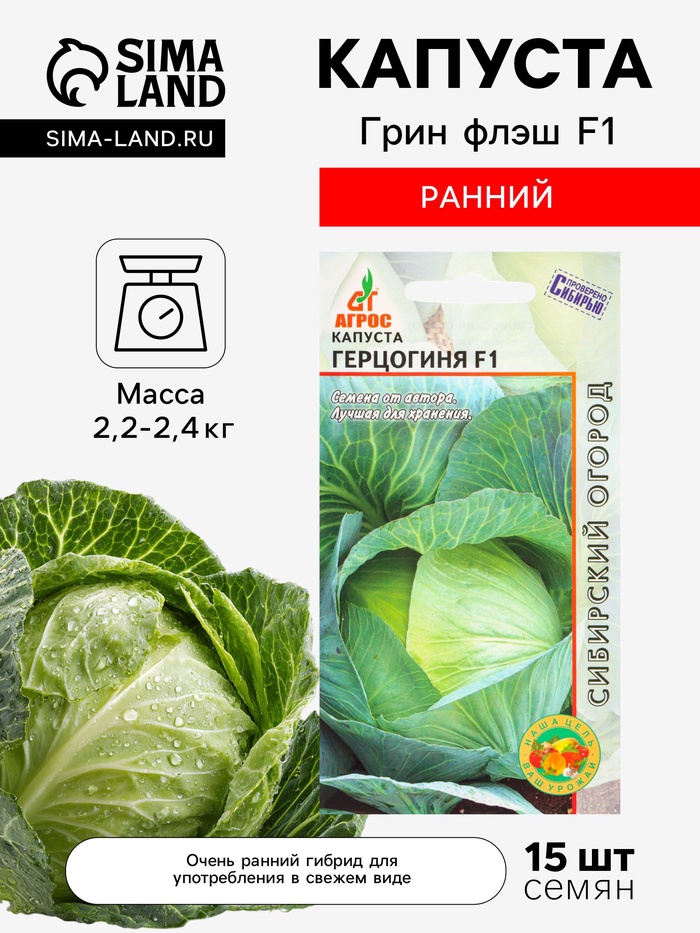 Семена Капуста «Грин флэш», F1, 15 шт., «Агросс» - Фото 1