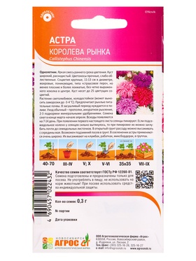 Семена Астра «Королева Рынка», 0.3 г, «Агросс» (комплект 3 шт)