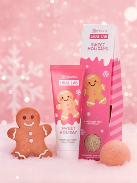 Подарочный набор новогодний Sweet Holidays: крем для рук и бомбочка для ванны, URAL LAB