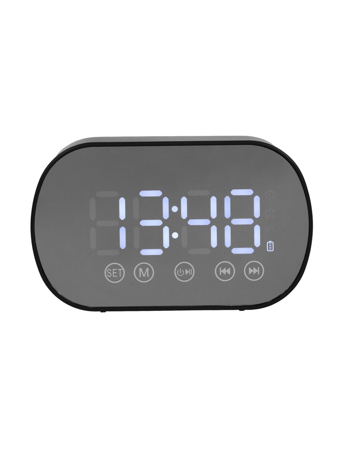 Часы-будильник электронные, колонка, USB, Bluetooth, карта памяти, чёрный - Фото 1