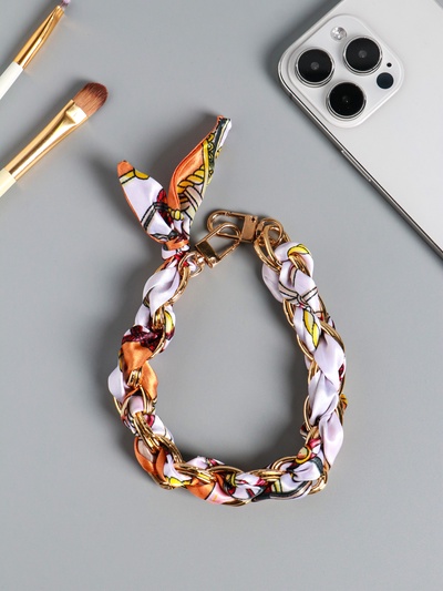 Брелок для ключей на 2 карабинах «Платок и цепочка», оранж, на сумку, рюкзак, 20×10×1.7 см