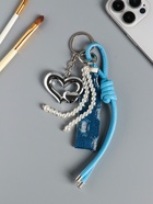 Брелок для ключей на карабине с джинсовым ремешком «Сердце и нить жемчуга», бусины d=0.5 см, на сумку, рюкзак, 18×4.8×2 см - фото 809311245