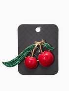 Брошь «Вишня с листиками», красный, зелёный в золоте (комплект 2 шт) - фото 60065204