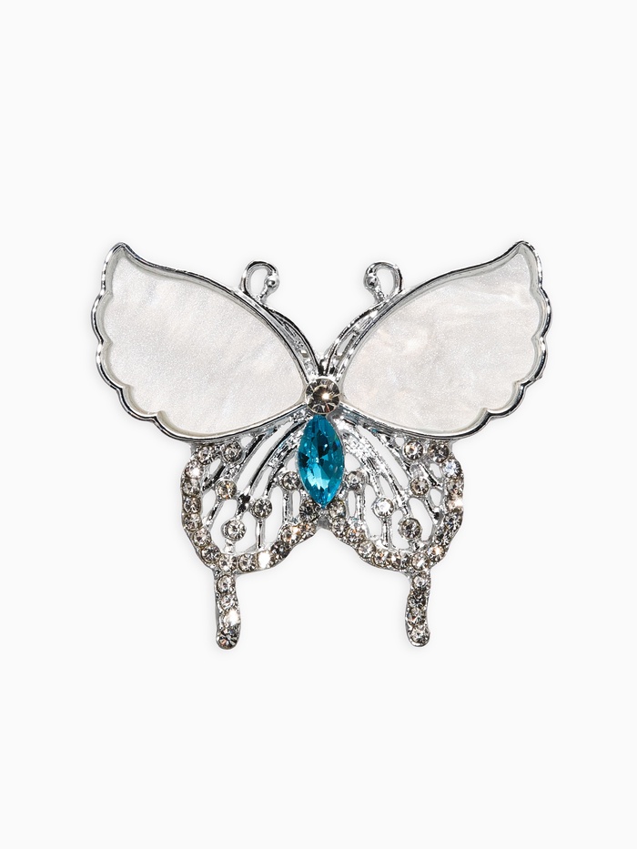 Брошь «Бабочка», белая в серебре - Фото 1
