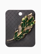 Брошь «Перо» прозрачное, зелёный, белый в золоте - Фото 4