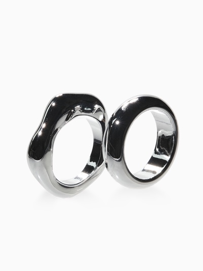 Кольцо пластик «Стиль», набор 2 шт. размер 17, цвет серебро