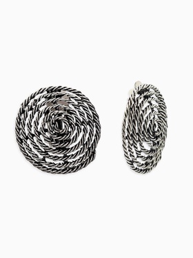 Клипсы "Винтаж" круг из веревки, цвет чернёное серебро