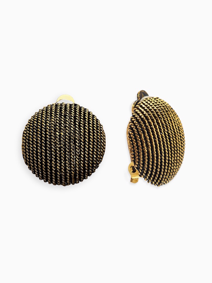 Серьги клипсы для ушей QF «Круг в рубчик», цвет чернёное золото - Фото 1