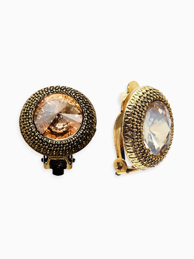 Серьги клипсы для ушей QF «Винтаж», цвет золотой в чернёном золоте