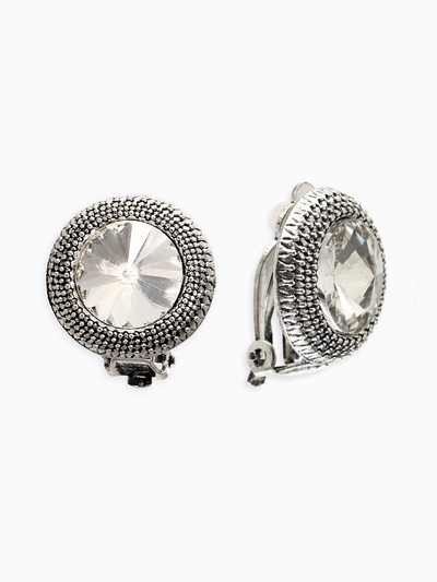 Серьги клипсы для ушей QF «Винтаж», белая в чернёном серебре