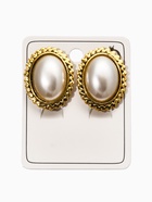 Серьги клипсы для ушей QF «Жемчужный овал», белая в чернёном золоте - Фото 3