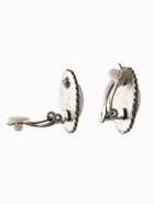 Серьги клипсы для ушей QF «Жемчужный овал», белая в чернёном серебре - Фото 2