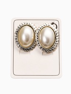 Серьги клипсы для ушей QF «Жемчужный овал», белая в чернёном серебре - Фото 3