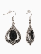 Серьги со стразми «Капля», чёрные в чернёном серебре (комплект 2 шт) - фото 60065318