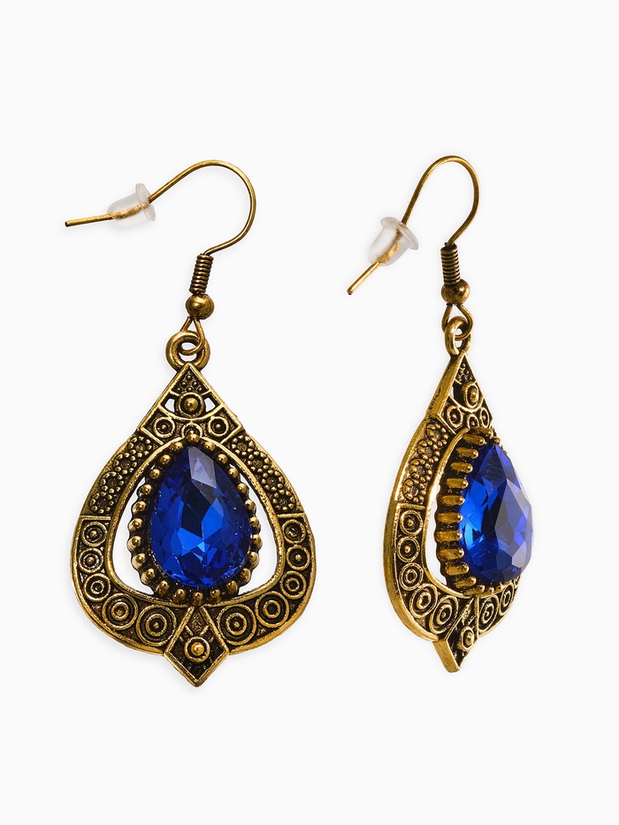 Серьги со стразами «Капля», синие в чернёном золоте - Фото 1