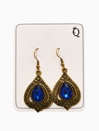 Серьги со стразми "Винтаж" капля, цвет синий в чернёном золоте (комплект 2 шт) - фото 60065321