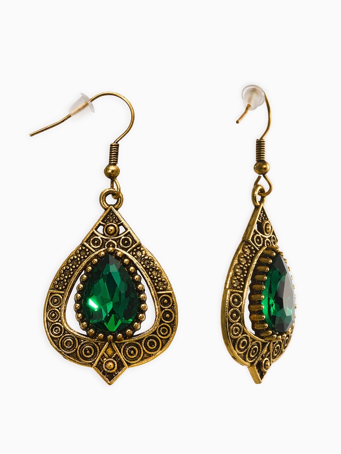 Серьги со стразами «Капля», цвет изумрудный в чернёном золоте - Фото 1